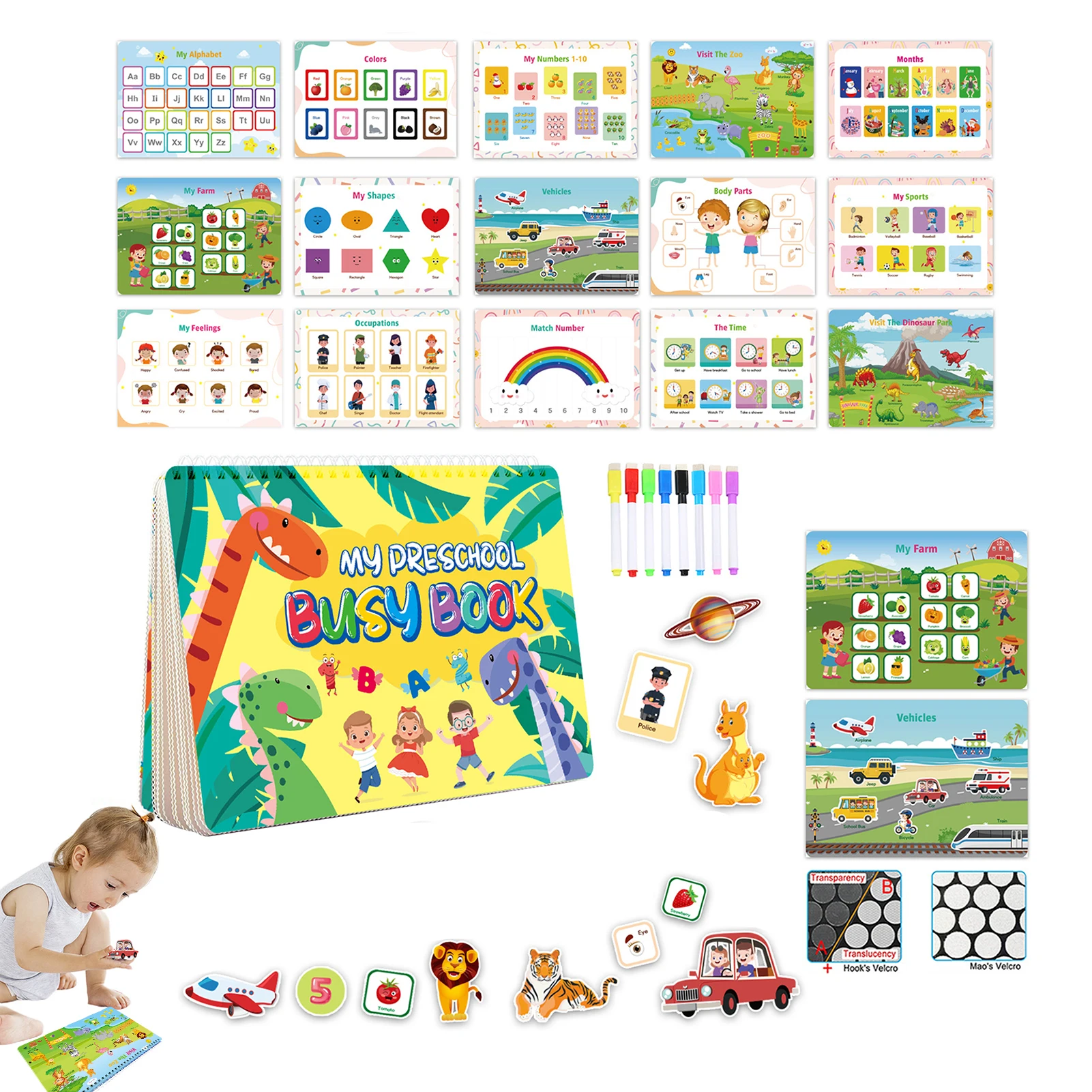 

Сенсорная книга для малышей, Обучающие цифры, алфавит, животные, занятая книга Монтессори, игрушки для активного отдыха, Игрушки для раннего...