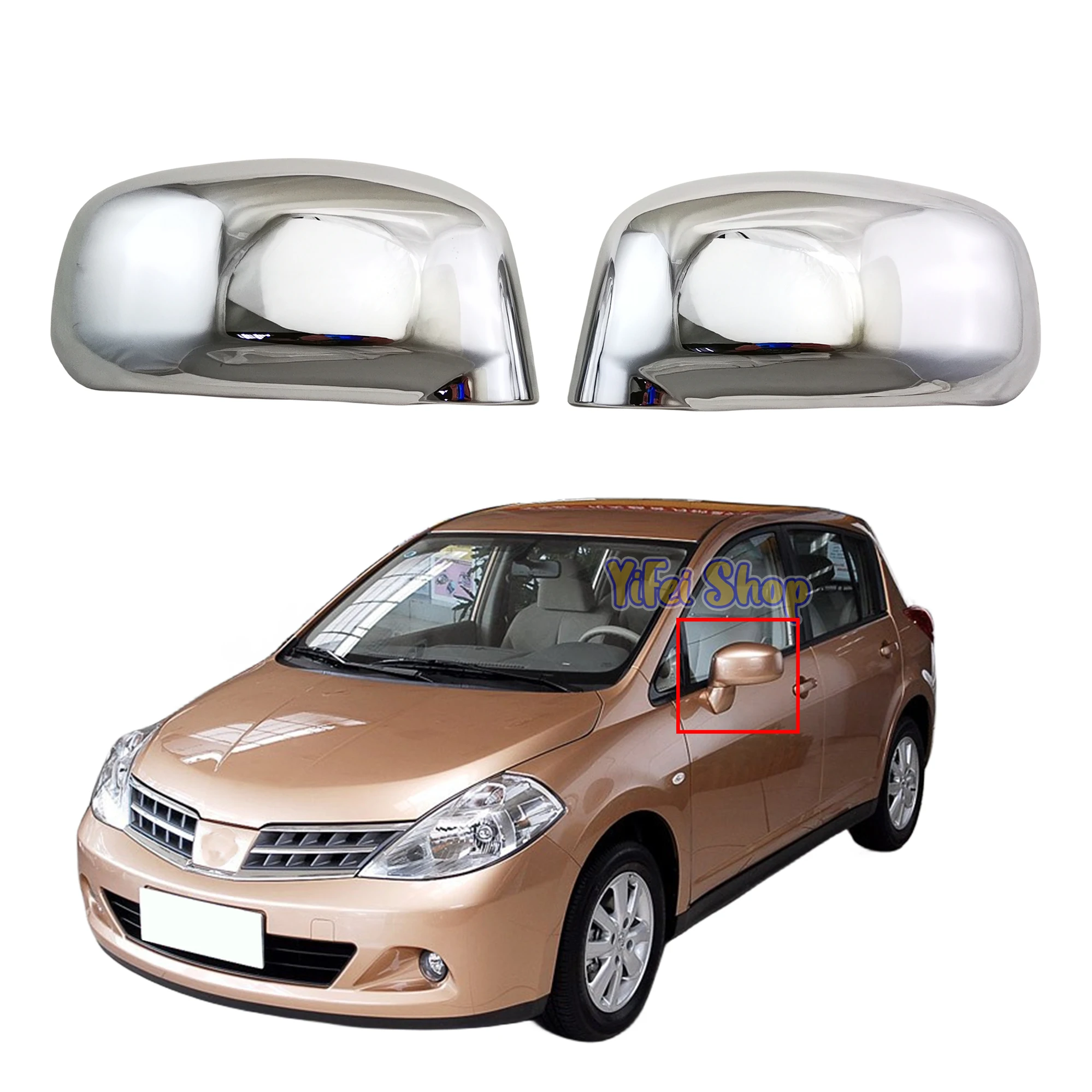 

For Nissan Versa Tiida Sedan 2005 2006 2007 2008 09 Modify Rearview Car Accessories Plated Chrome Door Mirror Cover Paste Style