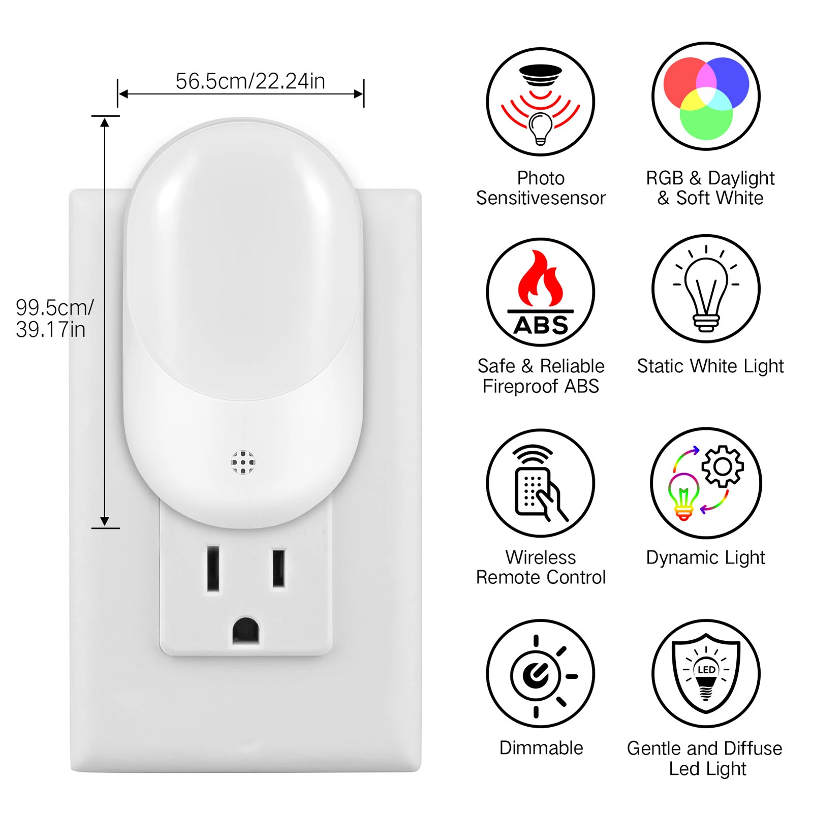 

RGB 16 Colors Plug into Wall LED Socket Light with Remote Control Night Light Brightness Adjustable Lamp for Stair Energy-Saving