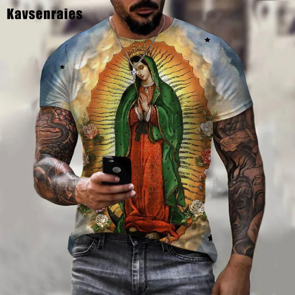 

Новинка 2022, Лидер продаж, католическая футболка с 3D принтом Девы Марии Гуадалупе, мужские и женские повседневные Модные топы большого разме...
