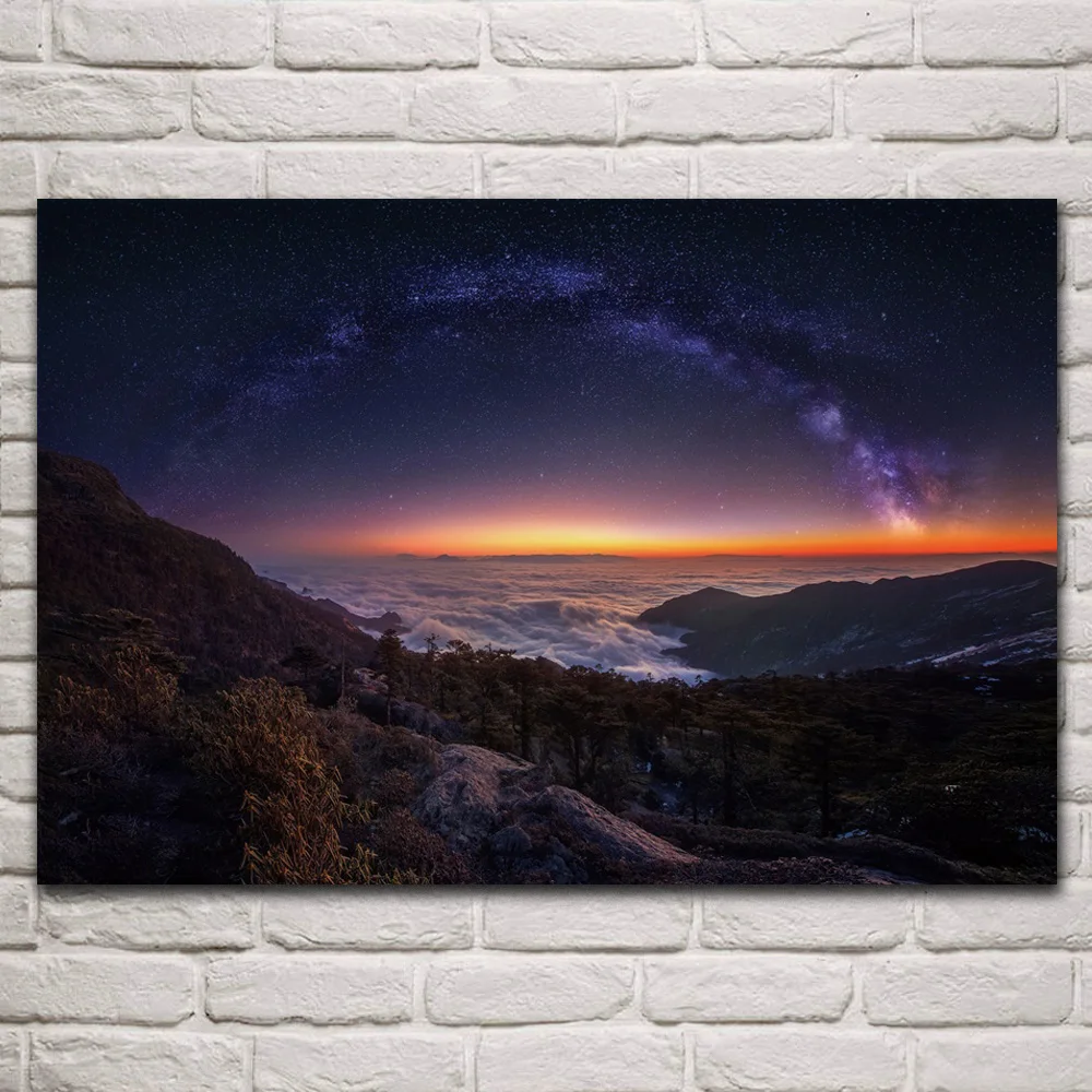 

Milky Way Cloud Nature Panorama Sky night Landscape fabric posters on wall picture living room home decoration art KR045