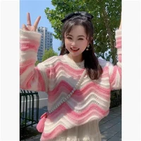 rainbow striped hollow out korean harajuku pullover spring autumn winter knitted vintage chubby fashion woman womens sweaters