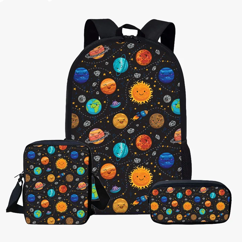 Школьный рюкзак для девочек и мальчиков, комплект с мультяшным принтом планеты 16 дюймов, сумка для книг и ланча для подростков