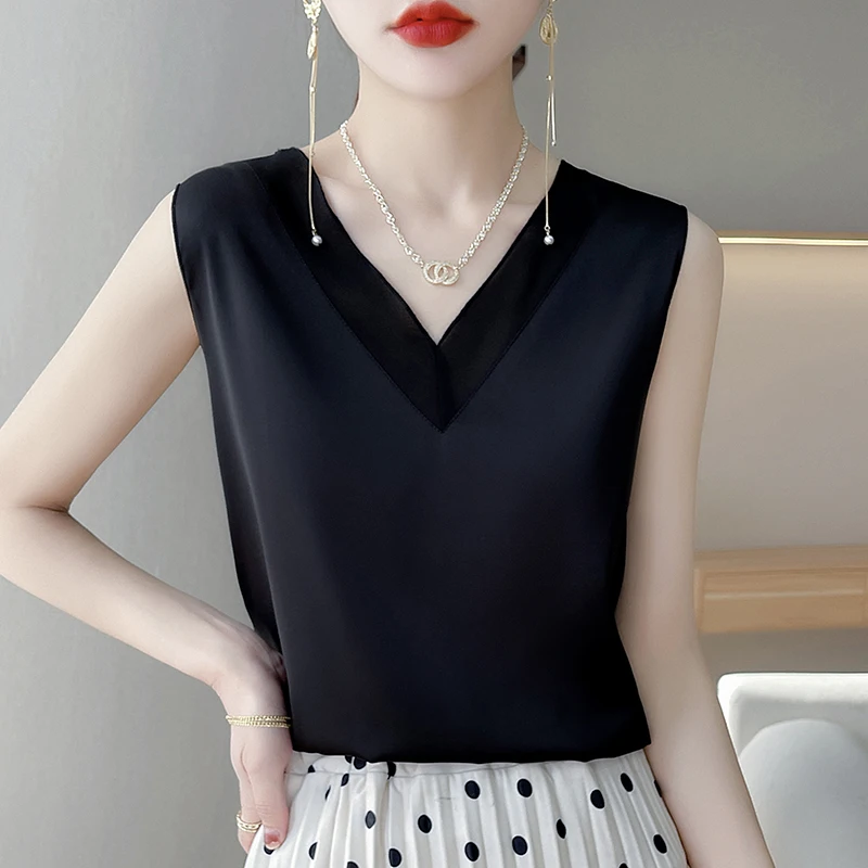 Кружевная шелковая майка с v-образным вырезом женская внутренняя одежда летняя