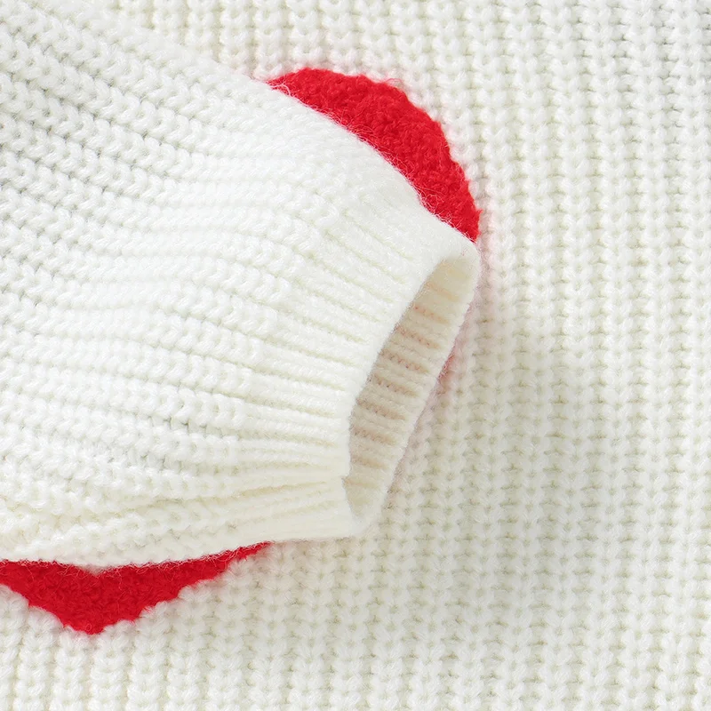 Winter Baby Clothes Fashion Red Heart Knitted Newborn Infant Boys &amp Girls Round Neck Full Sleeve Sweaters Pullovers Toddler Tops