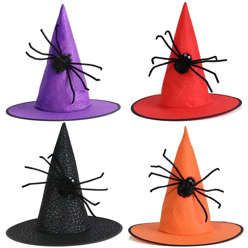 

Witch Hat Spider Masquerade Hat Party Hats Adults Kids Wizard Hat Magican Hat Halloween Witch Costume For Home Xmas Gift