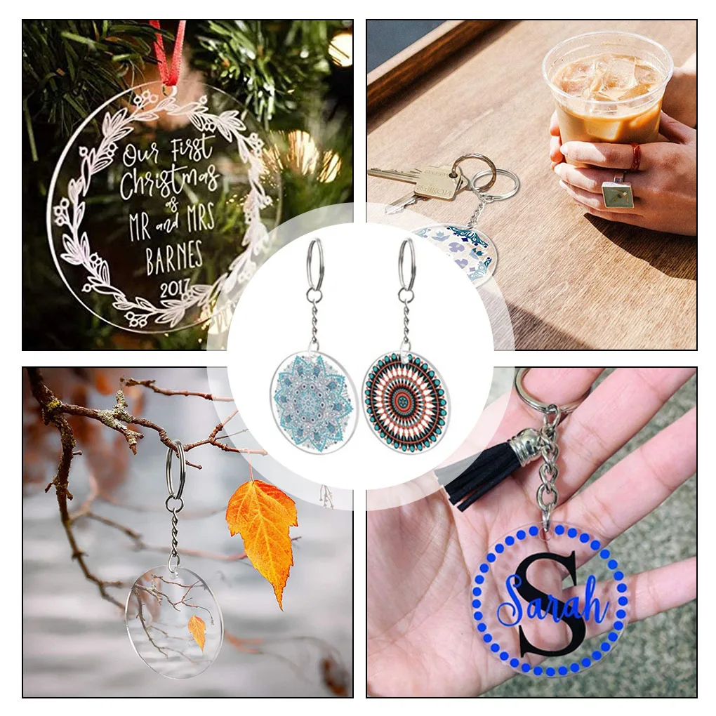 

30pcs/Lot Clear Acrylic Discs Circle Earrings Necklace Key Chain Disk Bulk Key Chain Set Gift for men women DIY craft supplies H