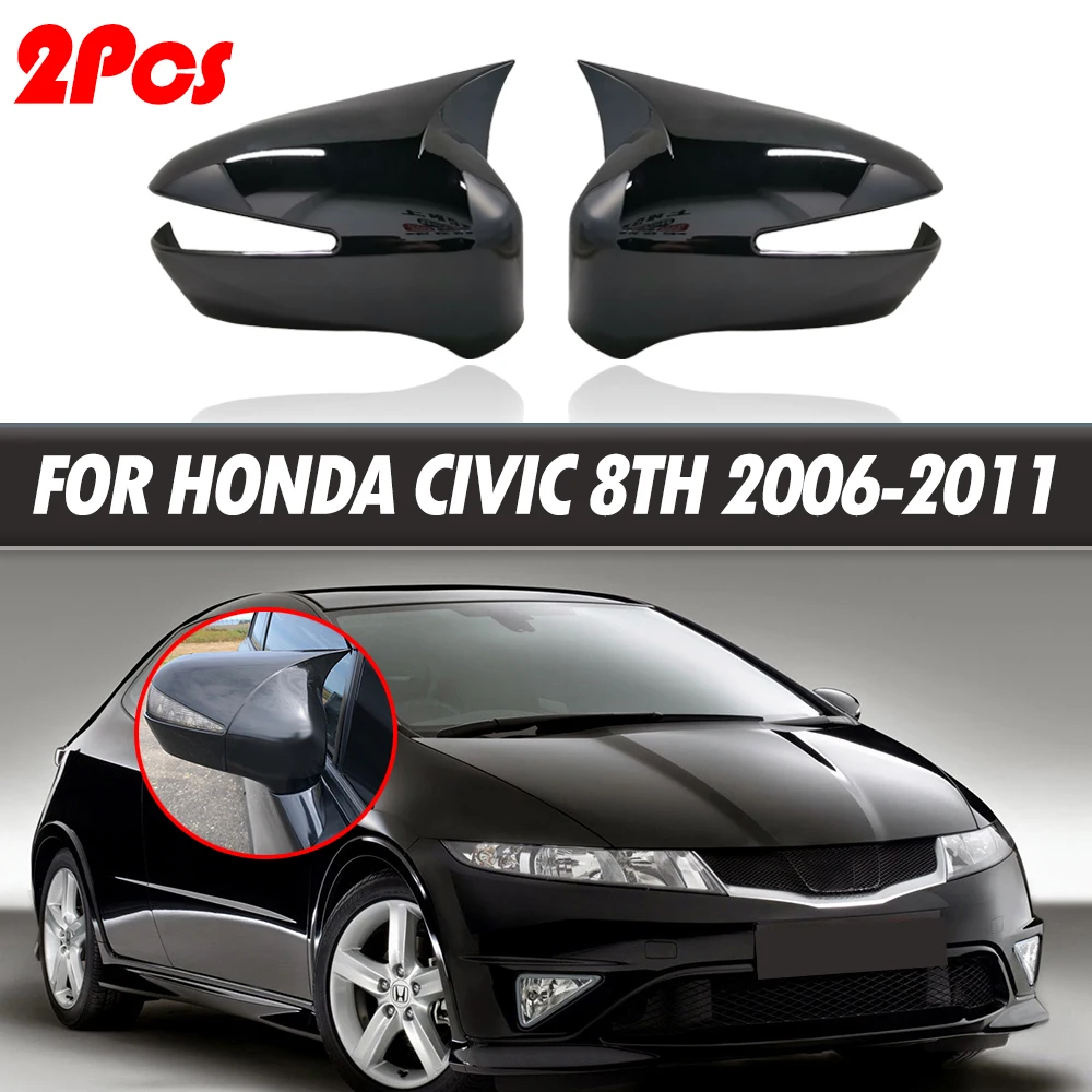 2Pcs Door Side Rearview Mirror Cover Trim Cap Fit For Honda Civic 8th 2006 2007 2008 2009 2010 2011 Carbon Fiber Style