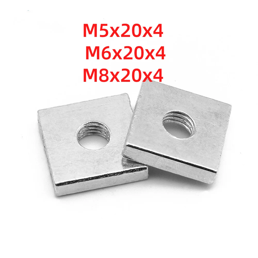 

20 шт. M8x20x4 M5x20x4 квадратная гайка M5 M6 M8 оцинкованная углеродистая сталь оцинкованная квадратная тонкая гайка GB39 DIN 562 M6x20x4
