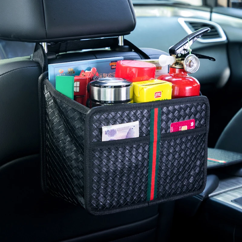 

Foldable Leather Car Backseat Storage Bag Water Cup Organizer Holder Auto Storage Pockets Hanging Bag Car Seat Back Trash Can
