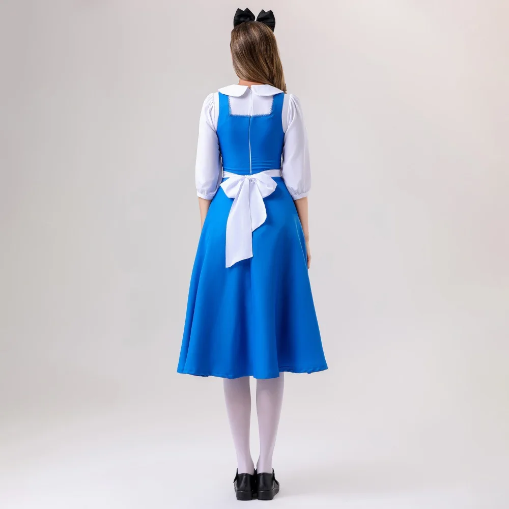 Белое и синее немецкое платье для Октоберфеста длинное горничной Униформа