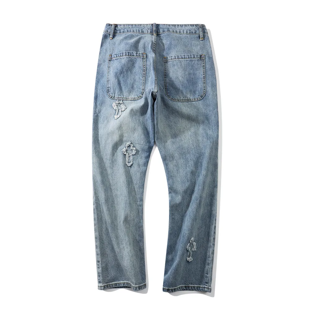 Streetwear Hip Hop Low Rise Baggy Jeans For Men Korean Fashion Trousers Cross Hole Denim Pants Women Cargo Pants Punk Clothes