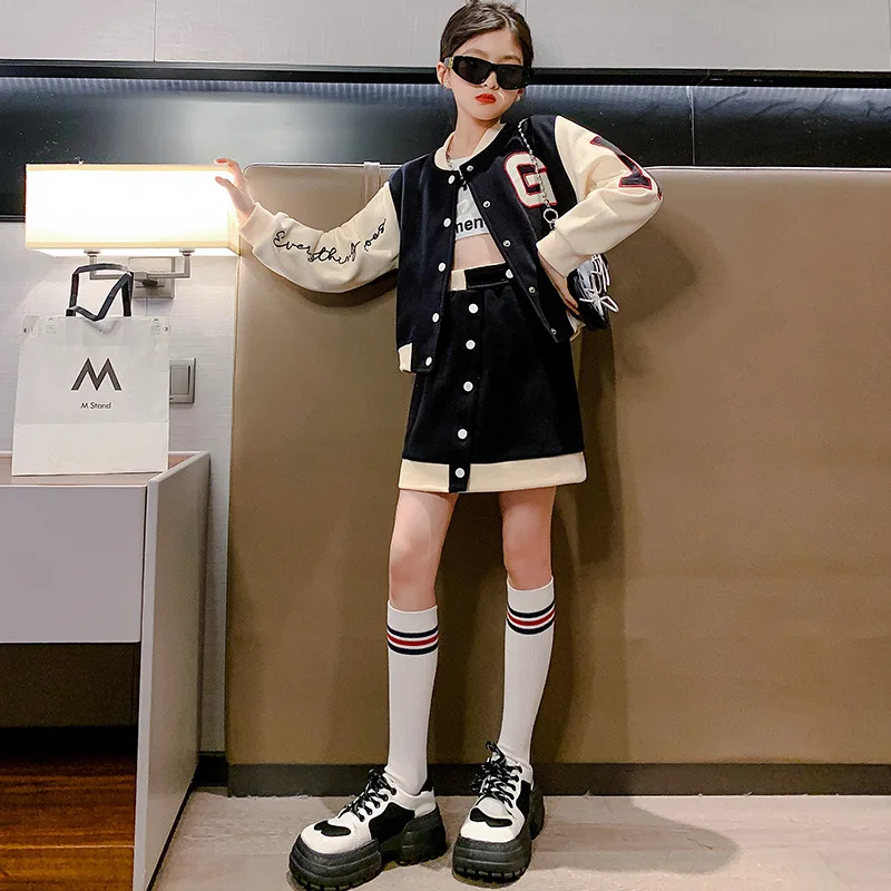 

Teen Gil Baseball Coat Skirts 2 pieces Clothes Set Fashion Kids Girl Outfit Clothing 8 10 12 13 years