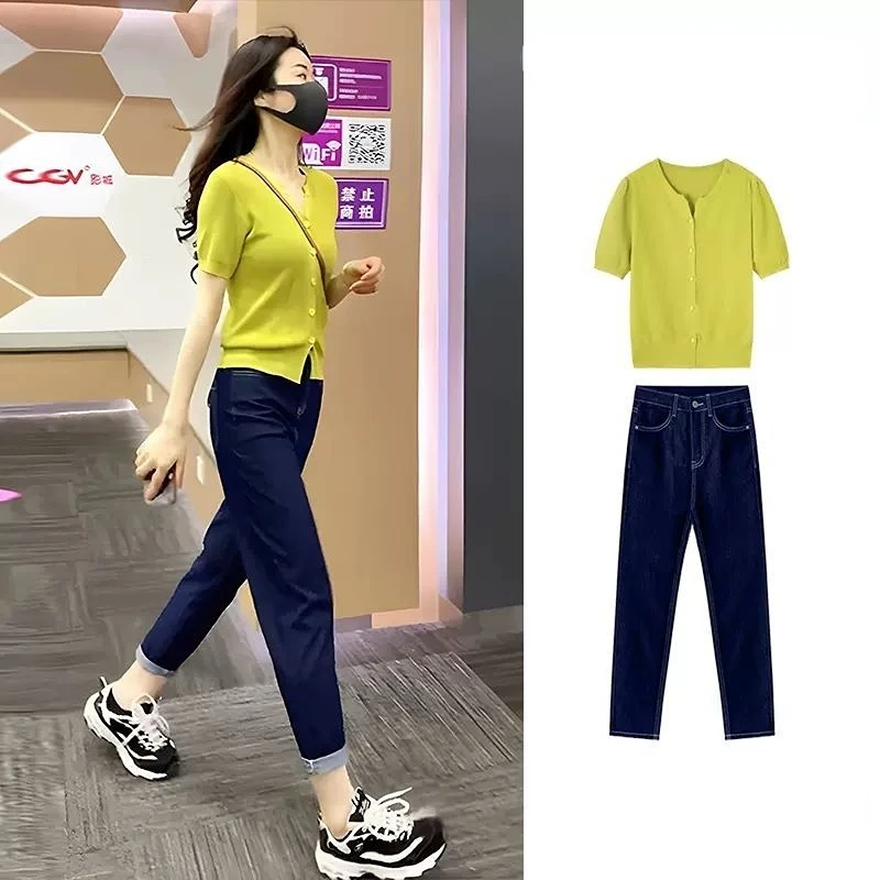 

Spring Temperament Suit Female 2023 New Thin Covering Meat Light Mature Salt System Tops Pants Two-piece Set