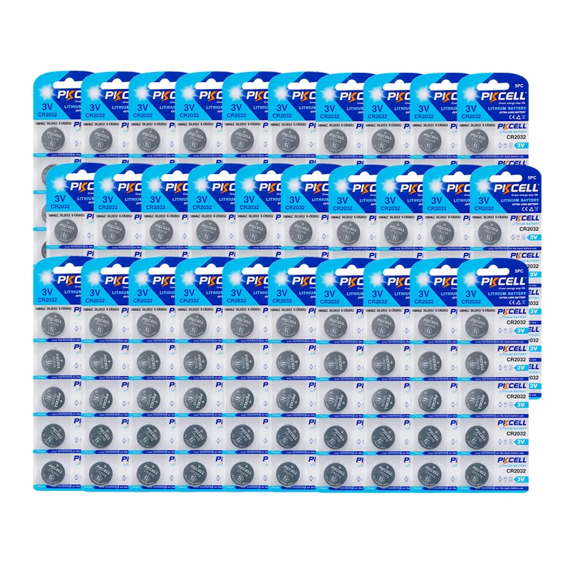 150Pcs PKCELL 2032 CR2032 DL2032 Cr 2032 3V Battery 210mAh Lithium Button Coin Batteries For Watch Clock Calculator Flashlights