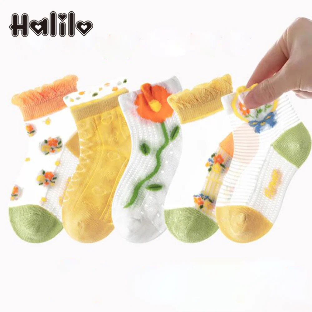 

Halilo 5 Pairs/Lot Girls Socks For Kids Mesh Floral Summer Children Accessories