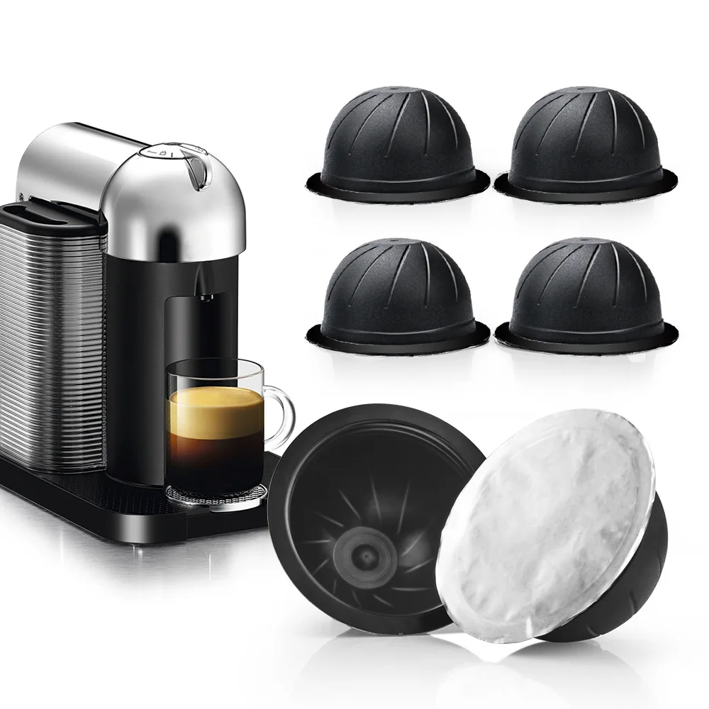 

Nespresso Vertuo Reusable Coffee Capsule 150/230ml Refillable Coffee Filter Cup Pods with Foil Lids for Vertuo Espresso Machine