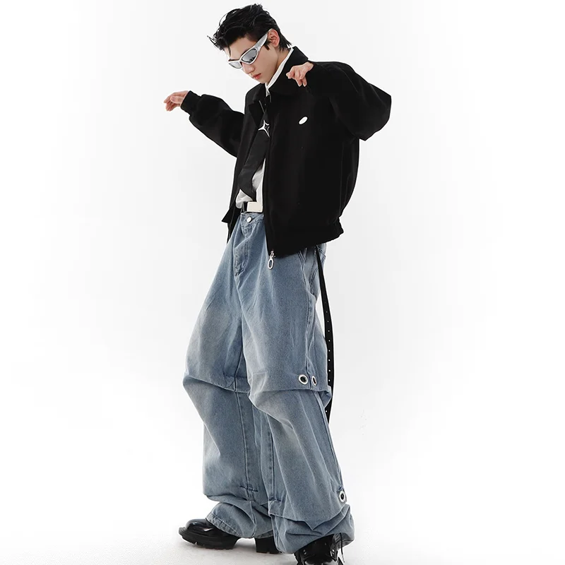 NOYMEI Jean Men Chic Fashion Denim Loose Wide Leg Pants Personalized Spring All-match High Street Casual Full Length Tide WA110