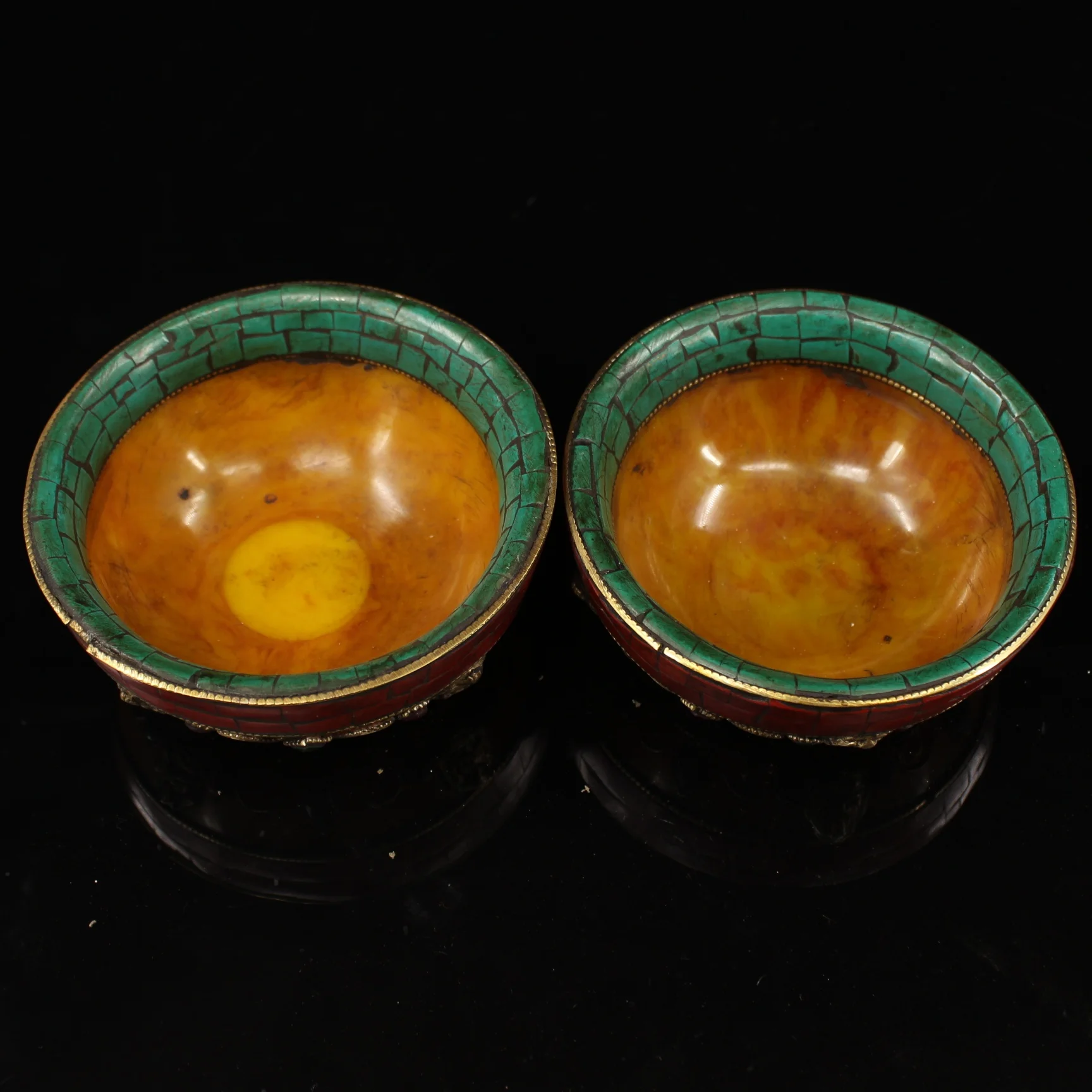 Exquisite imitation ancient beeswax handmade inlaid gemstone filigree ghee bowl ornament