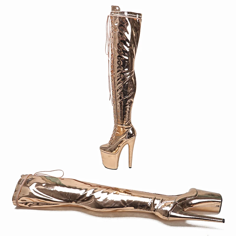 Leecabe 20CM/8Inch Patent upper Women's Platform disco party High Heels Shoes Pole Dance boot