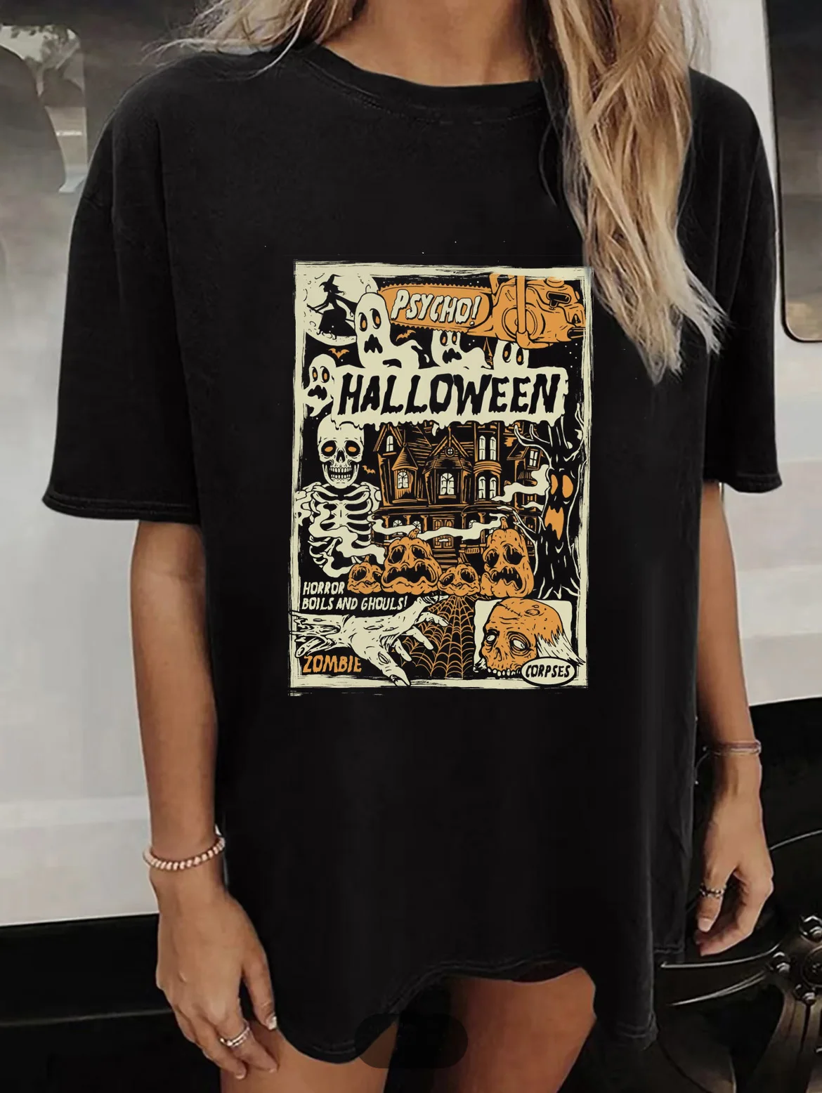 

Модная хлопковая футболка для путешествий, костюм, забавная черная Свободная Повседневная футболка в стиле 90-х с мультяшным принтом и коротким рукавом.