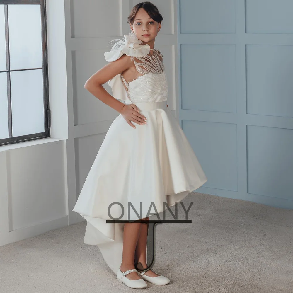 

JONANY Simple Flower Girl Dress Illusion Back Satin Customised Party Prom Pageant Vestido Little Girl First Communion Ceremony
