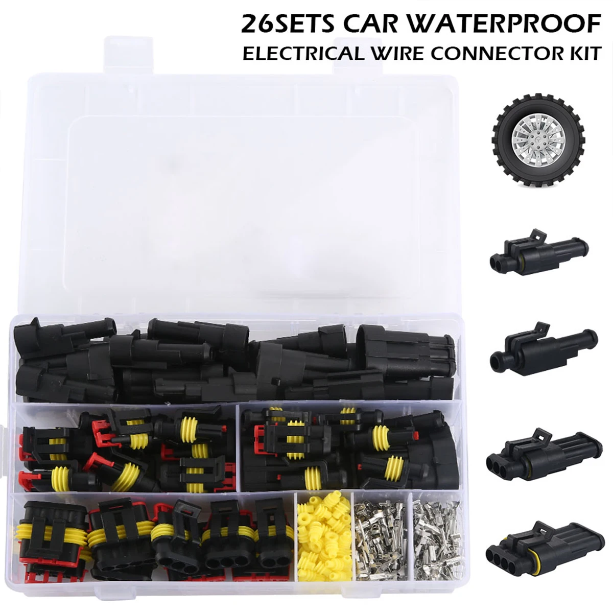 

352pcs IP68 Waterproof Car Electrical Wire Connector 1/2/3/4 Hole Terminals Plug Kit Male&Female Pin Small Plug Water Resistant