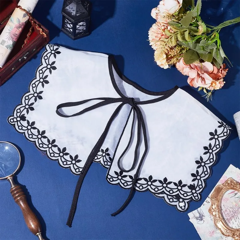 1 шт. съемный воротник из органзы с цветочной вышивкой