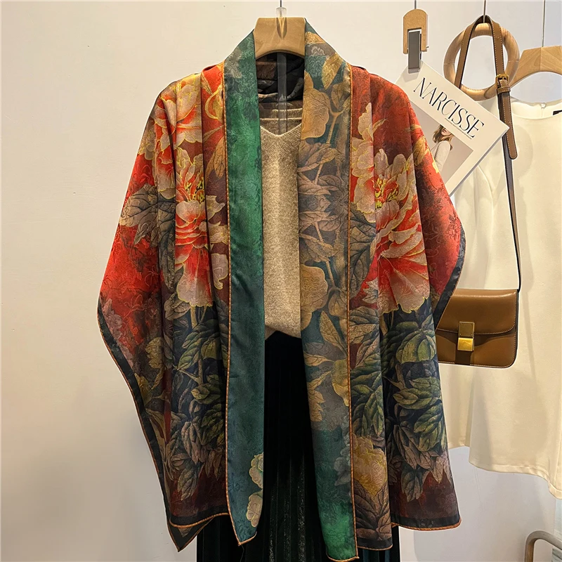 

Design Silk Scarf for Women Luxury Double-side Print Shawls and Wraps Hijab Headband Neckerchief Female Large Shawl Bandana 2022