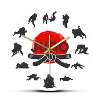 japanese martial arts judo sihouettes printed wall clock combat sports home decor watch fighting art clock for man cave bedroom