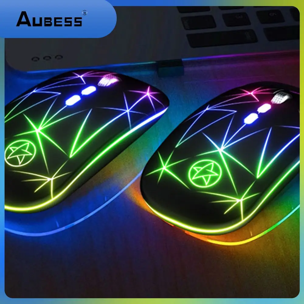 

1000-1200-1600 Dpi Wireless Mouse 7 Color Lamp 2.4ghz Mouse Anti-hand Sweat 5-key Metal Scroll Wheel Mute Mouse