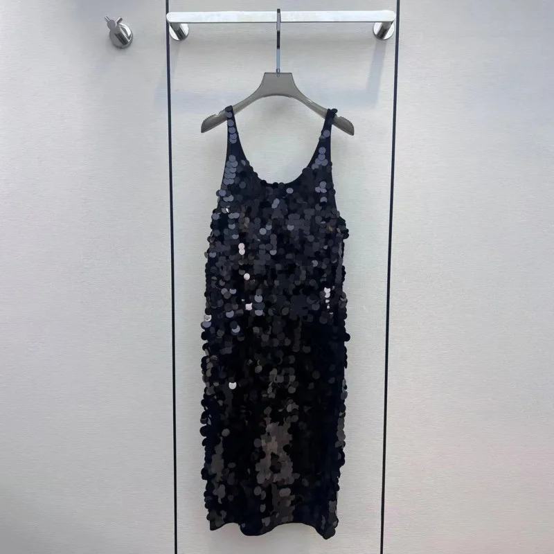 

BORVEMAYS, Новинка лета 2023, однотонное платье без рукавов длиной до колена с блестками, темпераментное свободное банкетное платье, женский тренд