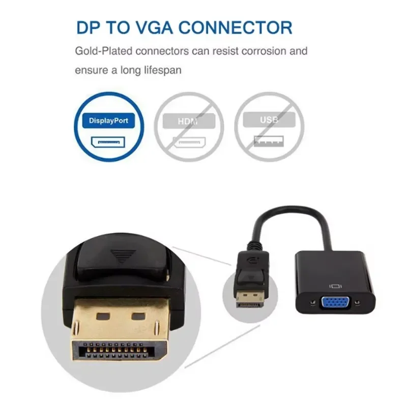 Кабель-адаптер DisplayPort Display Port DP к VGA подходит для ноутбука HDVD проектора DTV TV мужской