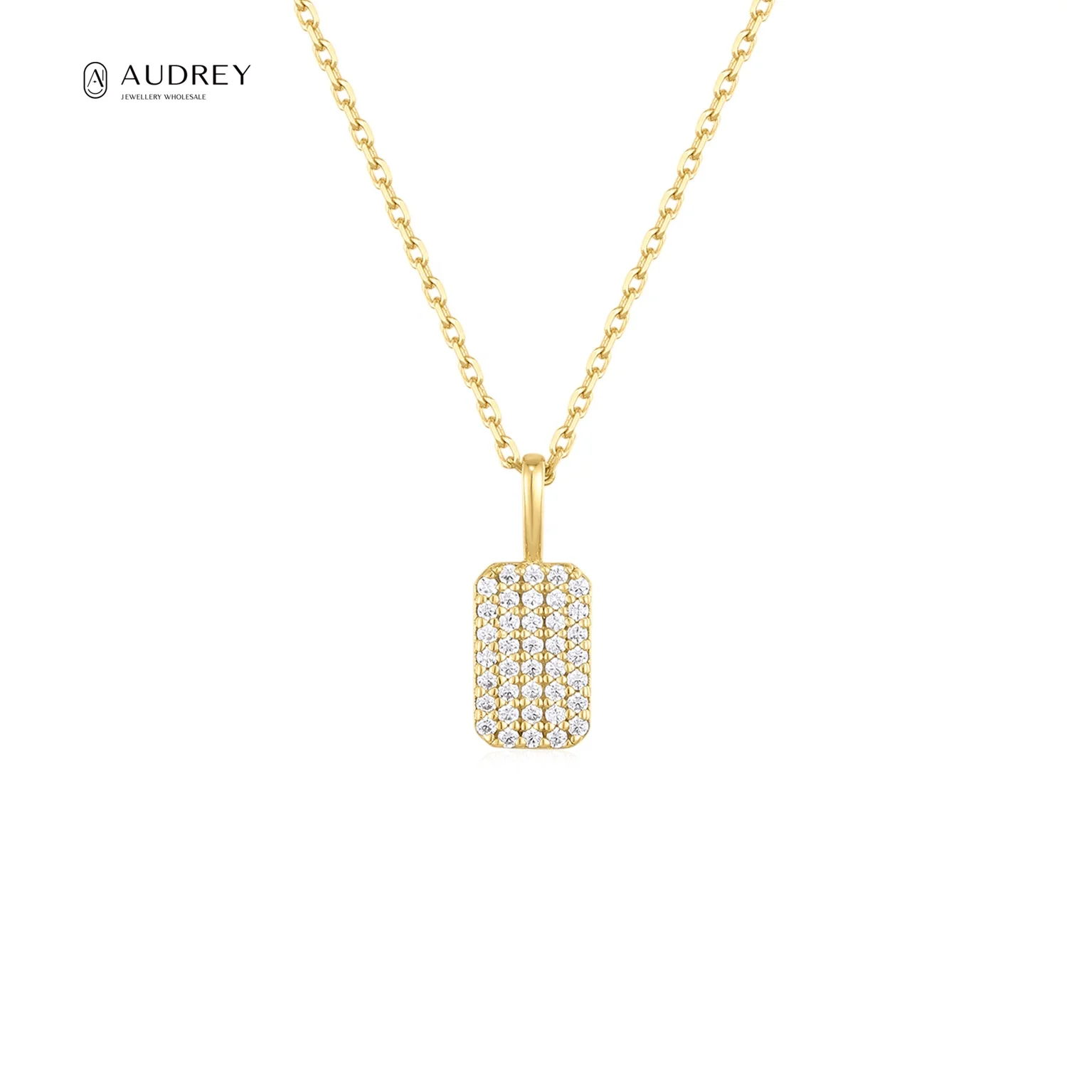 

Audrey Fine Jewellery Supplier Minimalist Zircon Square Jewelry 925 Sterling Silver 14k Gold Plated Chain Necklace Women