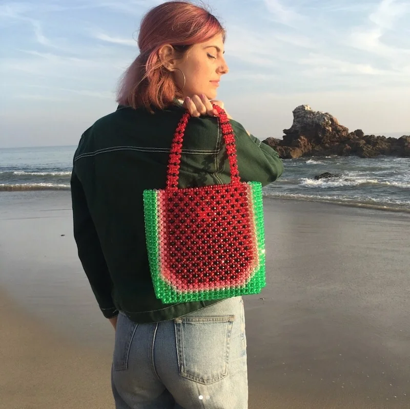 

New Handmade Fashion Beaded bag Tasche perlen Lady Pearl Evening Bag Handmade luxury Handbags Female Vintage watermelon tote bag