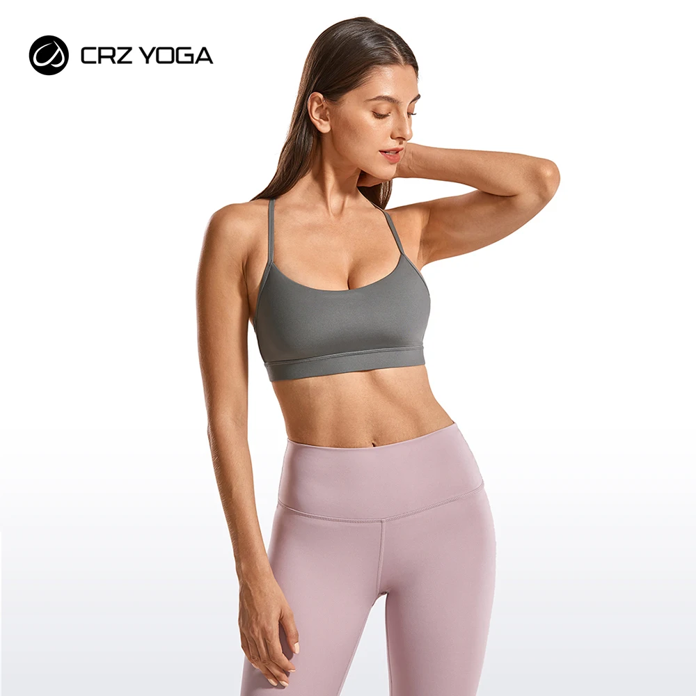 

CRZ YOGA Brushed Low Impact Strappy Sports Bra for Women Y Racerback Yoga Bra Tops with Removable Pads