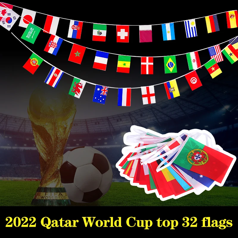 2022 Football Match 32Pcs String Flag Country Bunting Around The World Nations Hanging Flags Banner Football Event Garlands