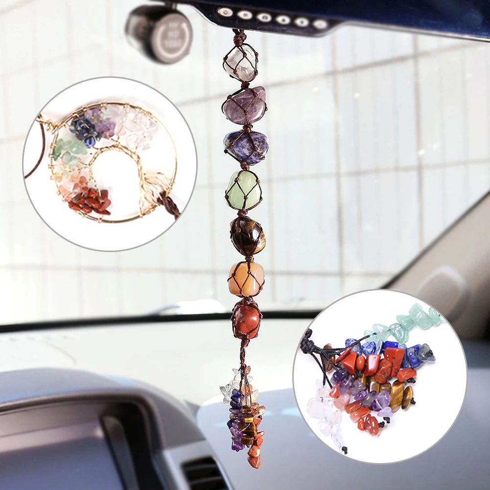 

7 Colors Chakra Gemstone Car Pendant Natural Stone Home Hanging Ornament Tassel Spiritual Meditation Auto Styling Decoration