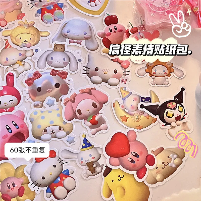 

60Pcs Kawaii Sanrios Hello Kittys Kuromi Mymelody Cinnamoroll Pompompurin Cartoon Cute 3D Waterproof Sticker Anime Birthday Gift