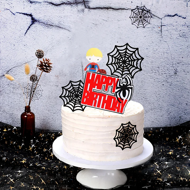 Spider Webs Spider Super Hero Party Theme Happy Birthday Cake Topper Boys Kids Favors Party Supplies Cake Decoration images - 6