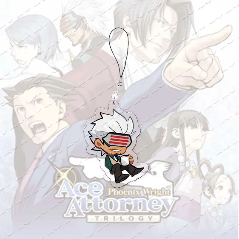 Фото Брелоки для мобильных телефонов Ace Attorney Chibi: акриловые подвески с Фениксом Райтом, Майлсом Эджвортом, Аполло Джастисом, маленькие кулоны-цепочки для телефона №2