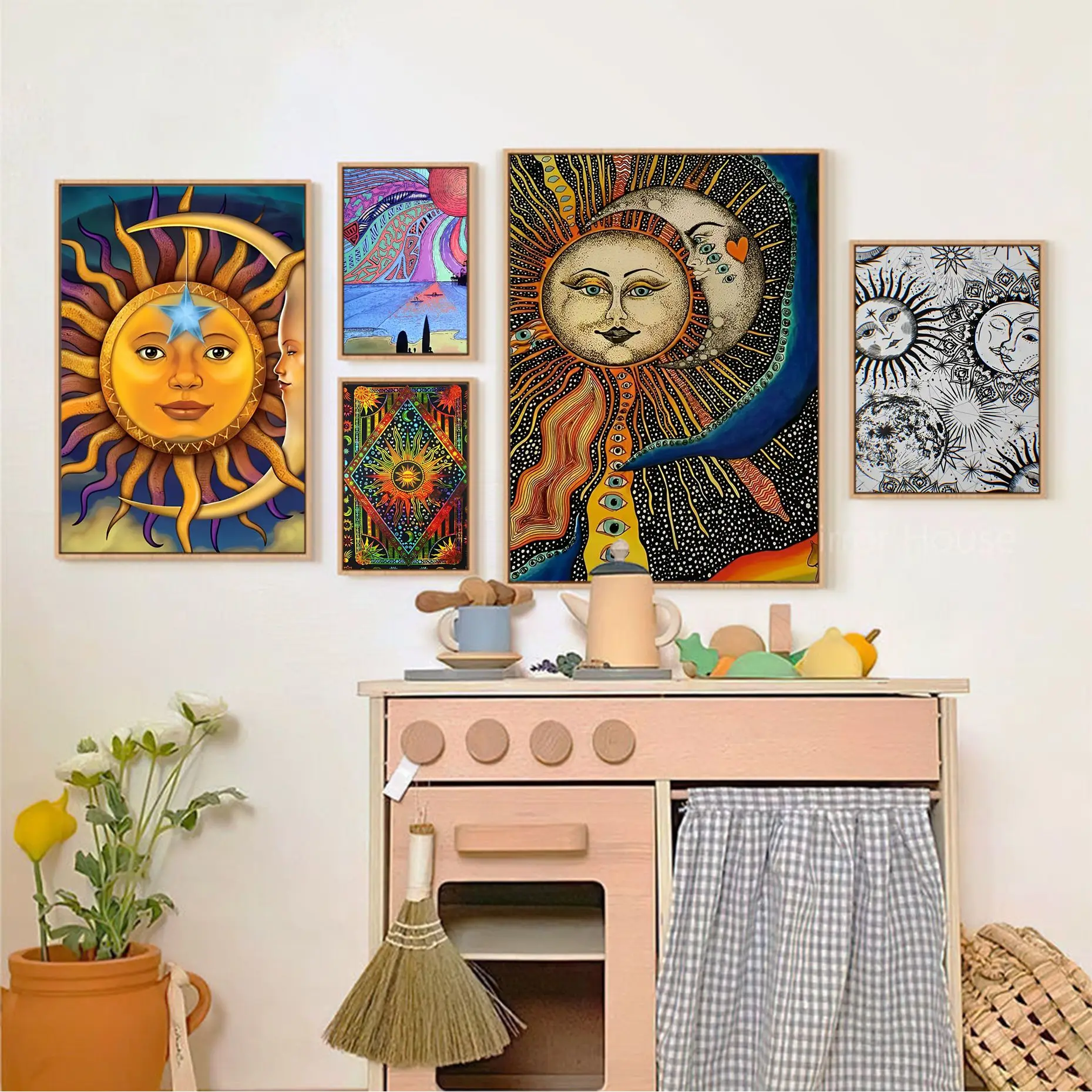 

Sun Celestial Moon Bohemian Movie Sticky Posters Waterproof Paper Sticker Coffee House Bar Decor Art Wall Stickers