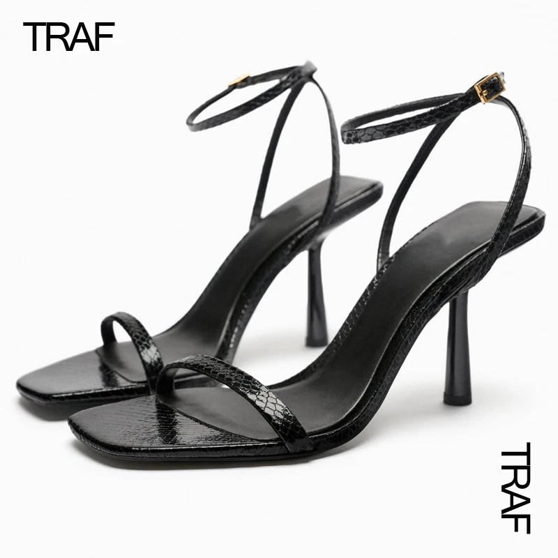 

Сандалии TRAF женские на высоком каблуке-шпильке, роскошные дизайнерские босоножки с ремешками, черные, золотистые, лето 2023