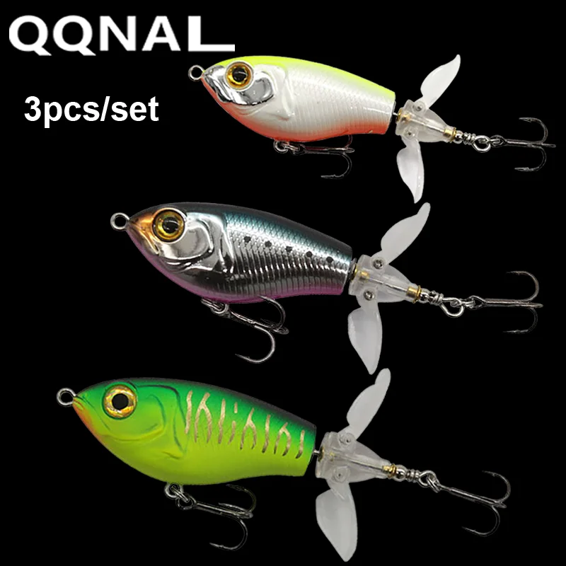 

QQNAL 3pcs 80mm 16g Wobbler Bait With ​Fishing Lure Floating Propeller Soft Spinning Tail Hard Swimming Bait Rotating Spinner