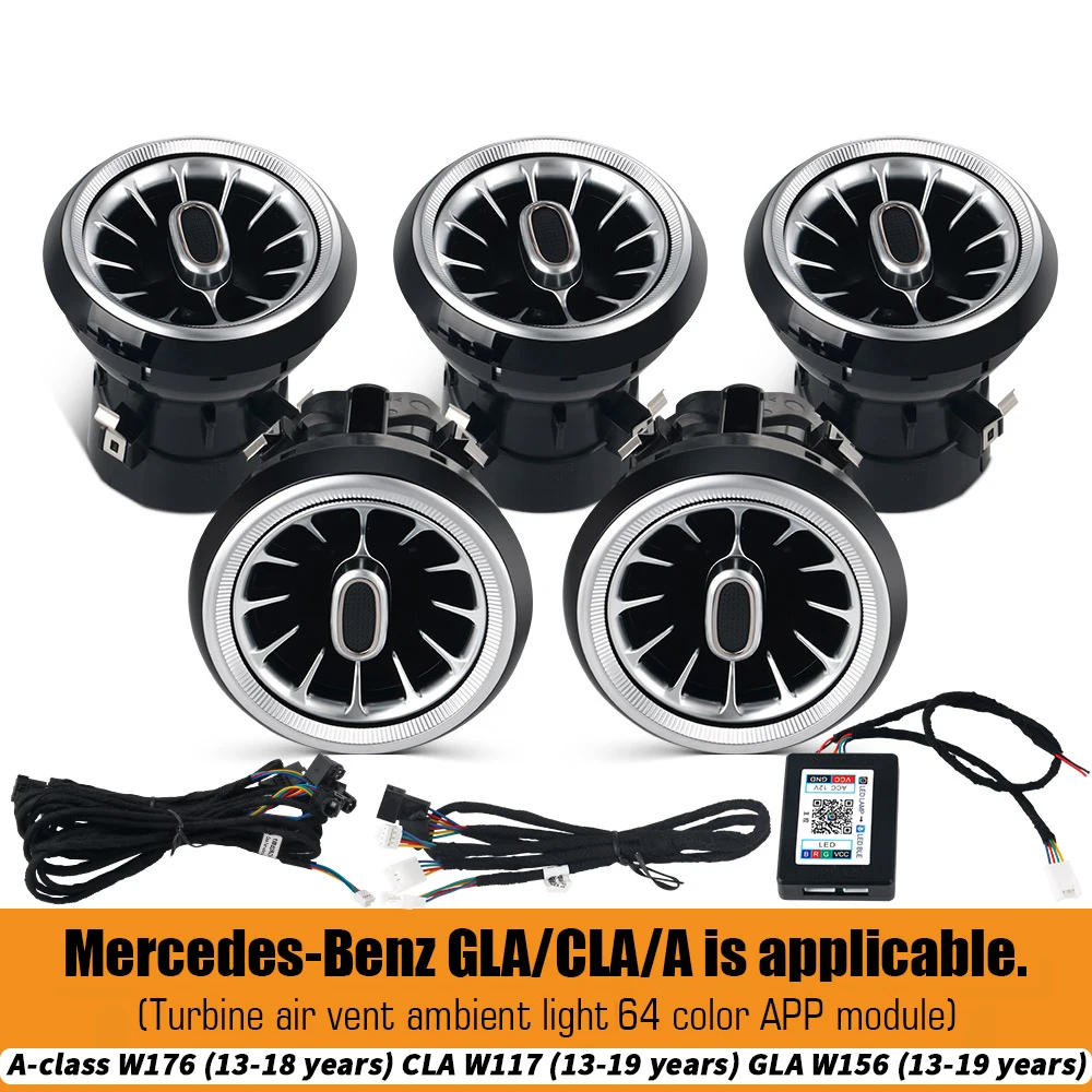 

Для Mercedes Benz W117/W156/W176 A-класса 13-18 CLA 13-19 GLA 13-19 12/64 Цвет турбины Сопло окружающего света Воздушный дефлектор Управление приложением