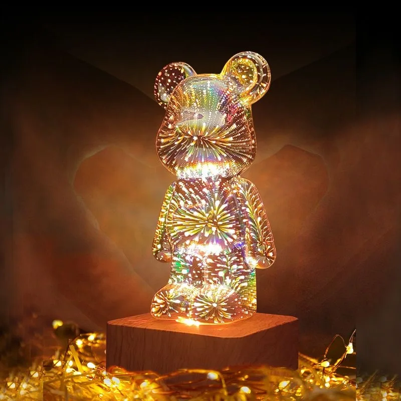 

3D Firework Bear LED Night Light 8-color Atmosphere Light Projector Romantic Bedroom Decoration Desktop Decorative Lamps