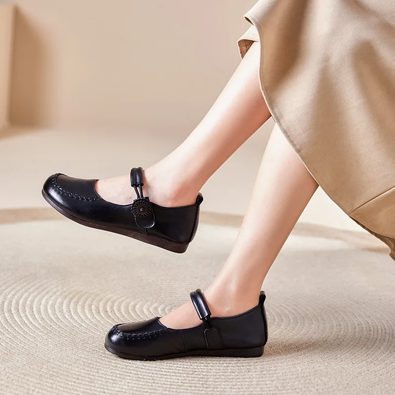 Genuine Leather Mary Janes Flats Women's Summer Loafer Japanese Girls School Uniform Shoes  Grandma Driving Shoes Harajuku Shoes