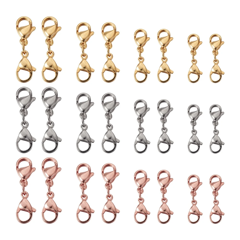 

12Sets 304 Stainless Steel Double Lobster Claw Clasps Extender Clasp Connector Closures for Bracelet Necklace End Design