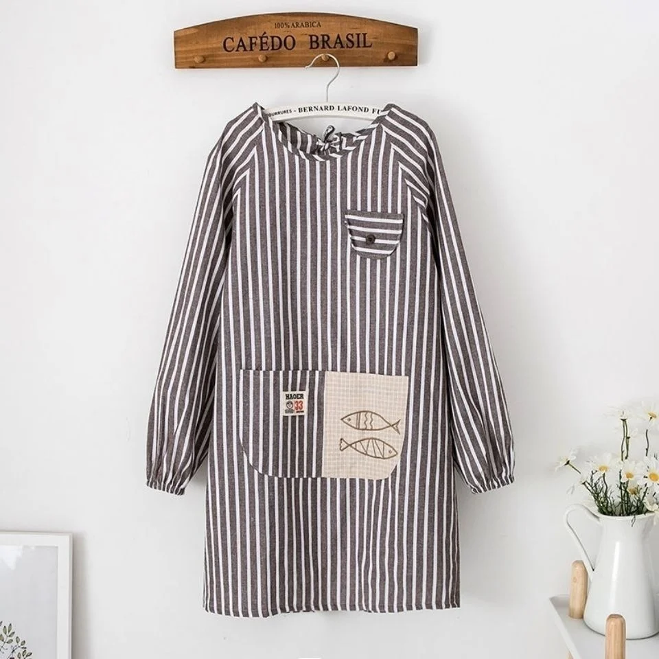 

[Cotton and linen double layer overalls]Apron, female, long sleeve, oil proof, dirt proof, waterproof, kitchen, household work,