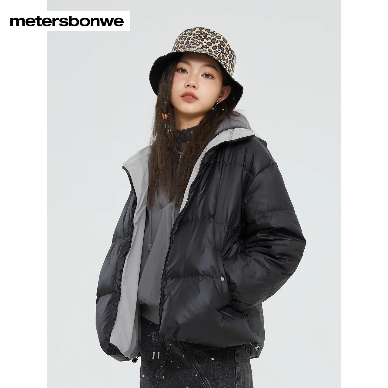 Metersbonwe Women's Stand Collar Short Down Jackets 80%Light And Soft Duck Down Warm Wear Loose Solid Color Winter Down Coat